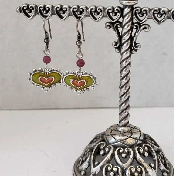 Brighton Silver and Green Heart Earrings - Picture 4 of 5